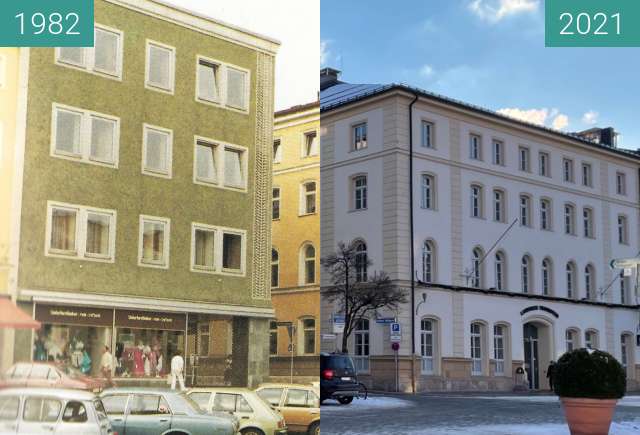 Before-and-after picture of Stadtplatz Traunstein Arbeitsamt Landratsamt between 1982 and 2021-Jan-15