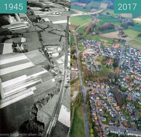 Before-and-after picture of Belm bei Osnabrück between 1945-May-12 and 04/2017