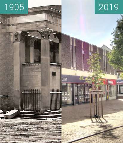 Before-and-after picture of The Corn Exchange between 1905 and 2019-Jun-20