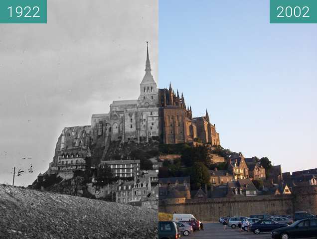 Before-and-after picture of Mont St. Michel between 1922-Sep-28 and 2002-Jan-02