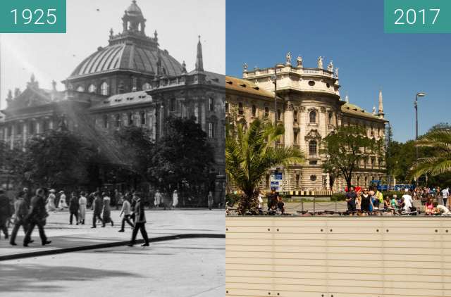 Before-and-after picture of Justizpalast München between 1925 and 2017-Aug-05