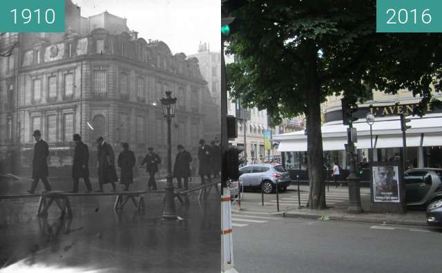 Before-and-after picture of Avenue Montaigne (Great Flood) between 01/1910 and 2016-Jun-25