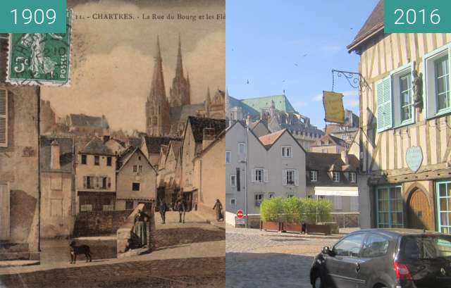 Before-and-after picture of Chartres between 1909 and 2016-Oct-09