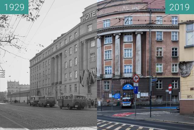 Vorher-Nachher-Bild von Ulica Grunwaldzka, Hotel Polonia zwischen 1929 und 12.01.2019