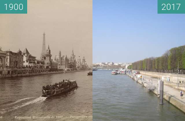 Before-and-after picture of View on Seine from Pont des Invalides between 1900 and 2017-Mar-26