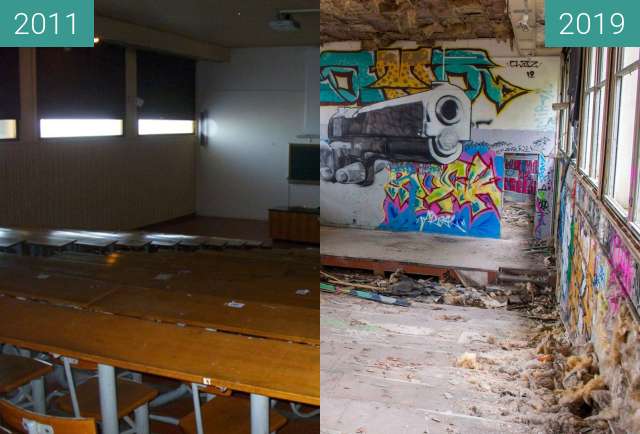 Before-and-after picture of Amphitéatre Dolomieu 1 between 2011-May-06 and 2019-Aug-12