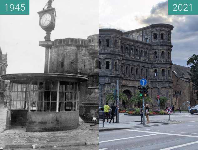 Before-and-after picture of Trier between 1945 and 2021-Aug-09