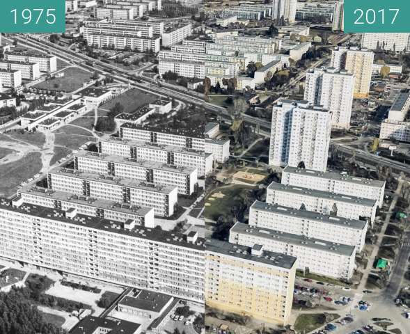 Before-and-after picture of Osiedle Piastowskie between 1975 and 2017