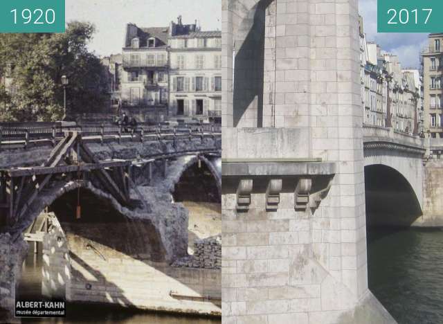 Before-and-after picture of Pont de la Tournelle between 1920-Jun-09 and 2017-Sep-30