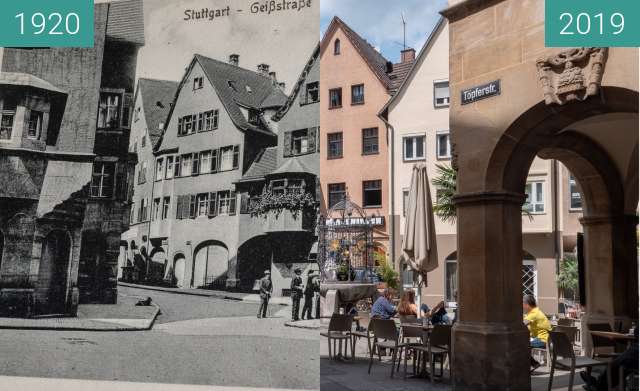 Vorher-Nachher-Bild von Stuttgart - Hans-im-Glück-Brunnen zwischen 1920 und 26.05.2019