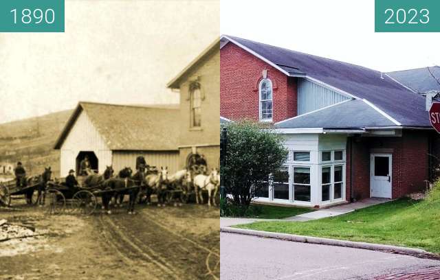 Before-and-after picture of Ohio Child Developement Center - Asylum Horse Barn between 1890 and 2023-Apr-30