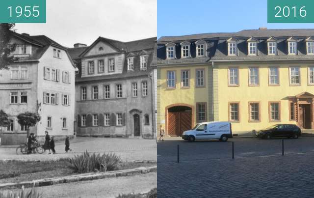 Vorher-Nachher-Bild von Gasthof zum Weißen Schwan und Goethehaus zwischen 1955 und 18.08.2016