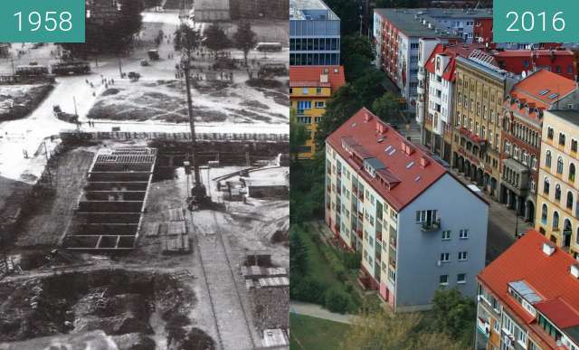 Before-and-after picture of Stare Miasto between 1958 and 2016