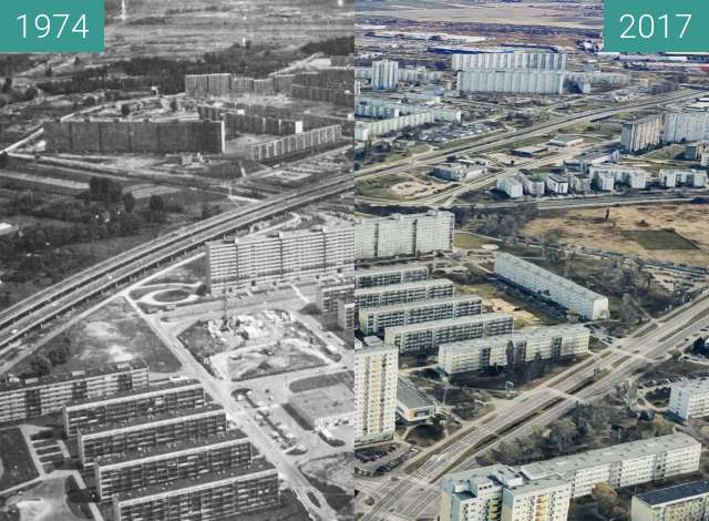 Before-and-after picture of Osiedle Oświecenia between 1974 and 2017