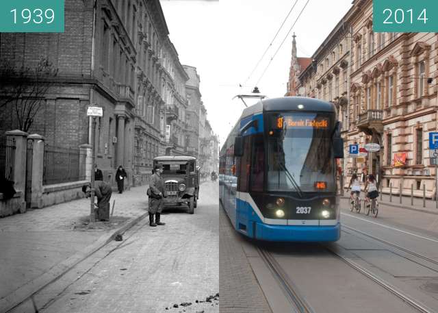 Image avant-après de Karmelicka street in Kraków entre 1939 et 2014