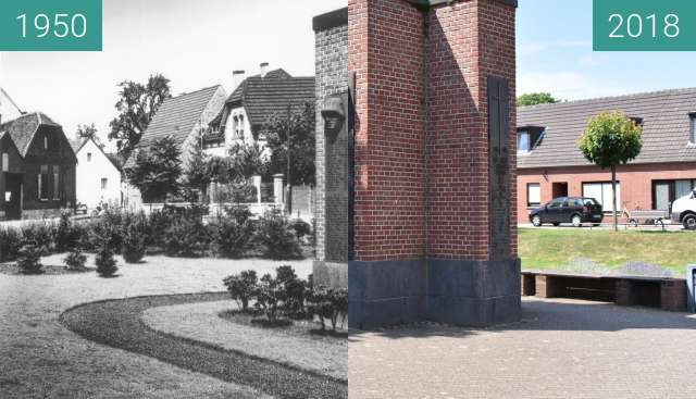 Vorher-Nachher-Bild von Kriegerehrenmal in Kempen St. Hubert zwischen 1950 und 15.06.2018