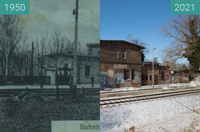 Before-and-after picture of Teicha Bahnhof between 1950 and 2021-Jan-31