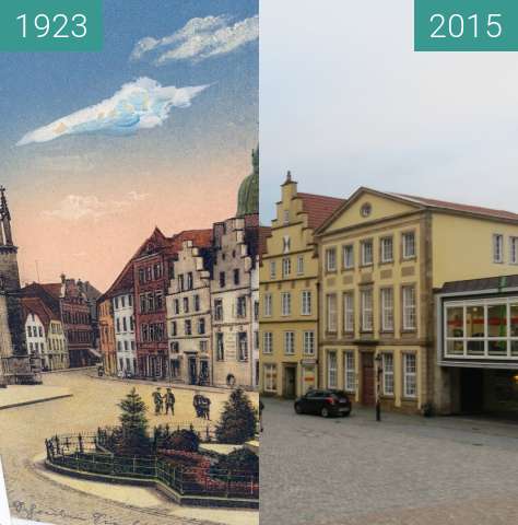 Vorher-Nachher-Bild von Häuserzeile am Marktplatz zwischen 1923 und 16.11.2015