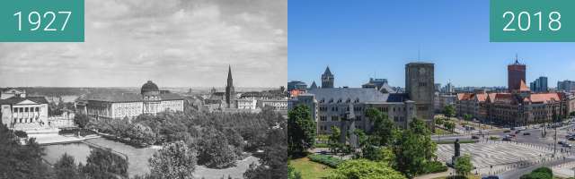 Before-and-after picture of Dzielnica Cesarska between 1927 and 2018