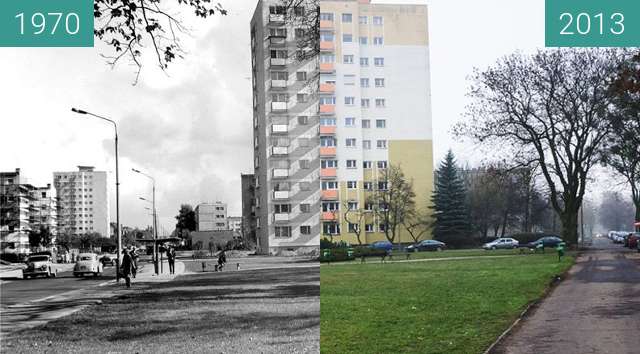 Before-and-after picture of Poznań, ulica Rycerska przy Marcelinskiej  between 1970 and 2013-Dec-13