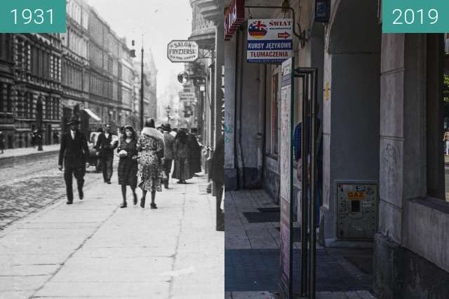 Before-and-after picture of Ulica Półwiejska between 1931 and 2019