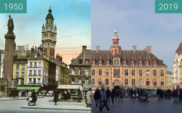 Before-and-after picture of Place du Général-de-Gaulle between 1950 and 2019-Apr-06