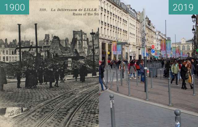 Before-and-after picture of Rue Faidherbe (WW1) between 1900 and 2019-Apr-06