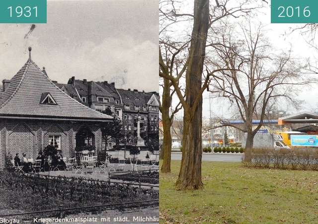 Vorher-Nachher-Bild von Kriegerdenkmalplatz mit Milchausen  zwischen 1931 und 2016