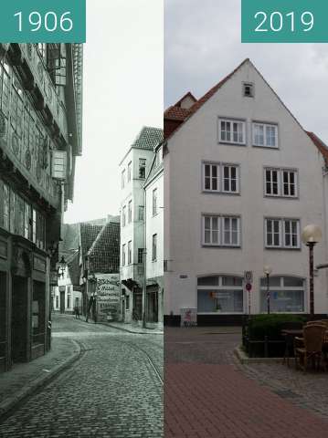 Before-and-after picture of Bierstraße Osnabrück between 1906 and 2019-Jun-21