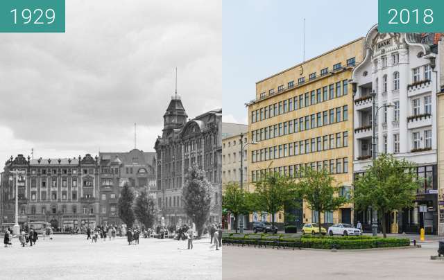 Before-and-after picture of Plac Wolności between 1929 and 2018