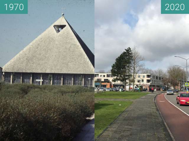 Before-and-after picture of Don Bosco Church ca. 1970 - 2020 between 1970 and 2020