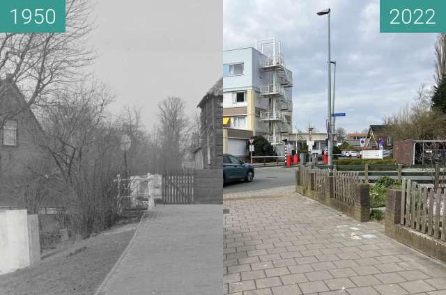 Before-and-after picture of Metiusgracht ca. 1950 - 2022 between 1950 and 2022-Mar-15