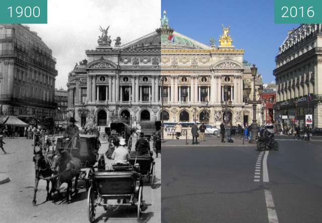 Before-and-after picture of Opéra Garnier between 1900 and 2016-Feb-29