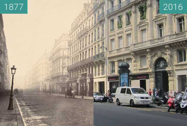 Before-and-after picture of Rue du 4 septembre between 1877 and 2016-Jun-24