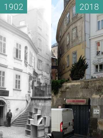 Before-and-after picture of Hafnersteig between 1902 and 2018-Apr-30