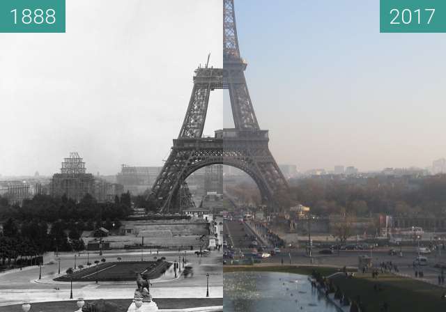 Image avant-après de Tour Eiffel entre 09.1888 et 26 jan. 2017