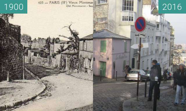 Before-and-after picture of Rue de l'Abreuvoir between 1900 and 2016-Nov-27