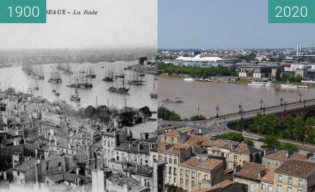 Image avant-après de Panorama de Bordeaux entre 1900 et 07.2020