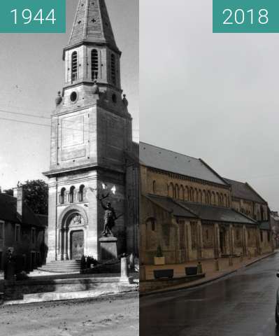 Before-and-after picture of Creully - Normandy 1944 between 06/1944 and 2018-May-01