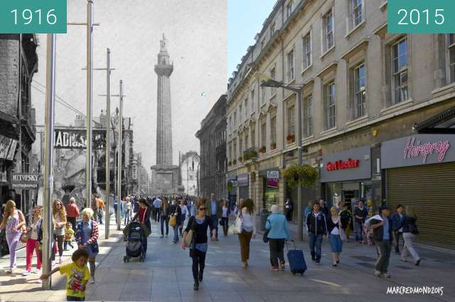 Before-and-after picture of Henry Street Dublin 1916 - 2015 between 04/1916 and 2015