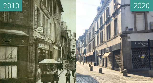 Before-and-after picture of Saint-Brieuc - Rue de Rohan between 1910 and 2020-Oct-18