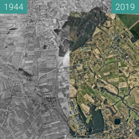 Before-and-after picture of Poznań, obszar północny between 1944-Dec-17 and 2019