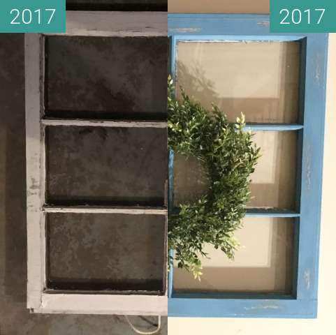 Before-and-after picture of DIY Vintage Window Refurbish between 2017-Nov-23 and 2017-Nov-24