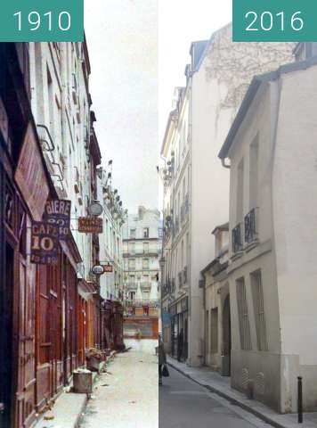 Before-and-after picture of Rue de Bièvre between 1910 and 2016-Mar-14