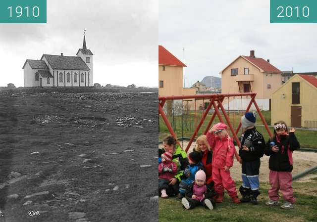 Before-and-after picture of Røstlandet between 1910 and 2010