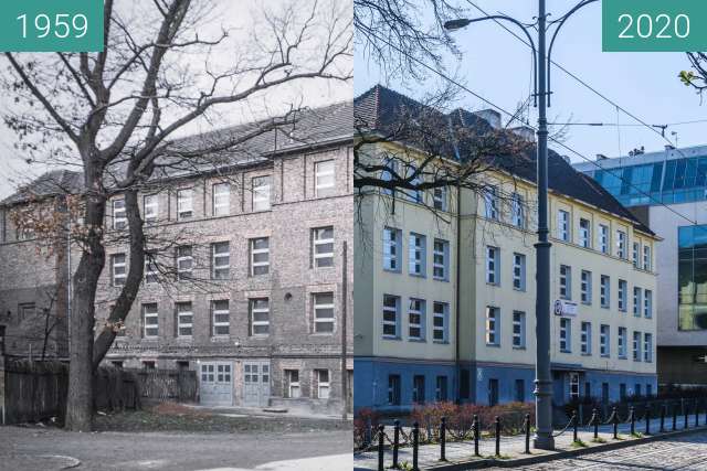 Before-and-after picture of Ulica Lewandowskiej between 1959 and 2020