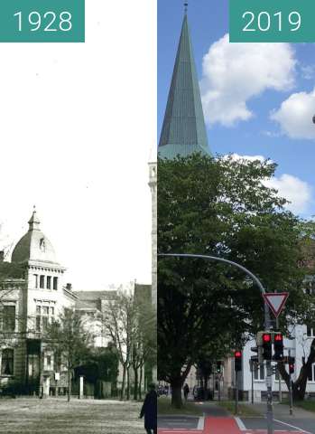 Before-and-after picture of Katharinenkirche between 1928 and 2019-May-29