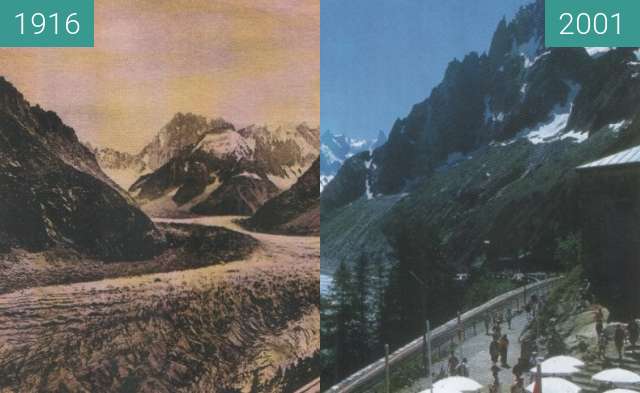 Before-and-after picture of mer de glace_ France 1916_2001 between 1916 and 2001