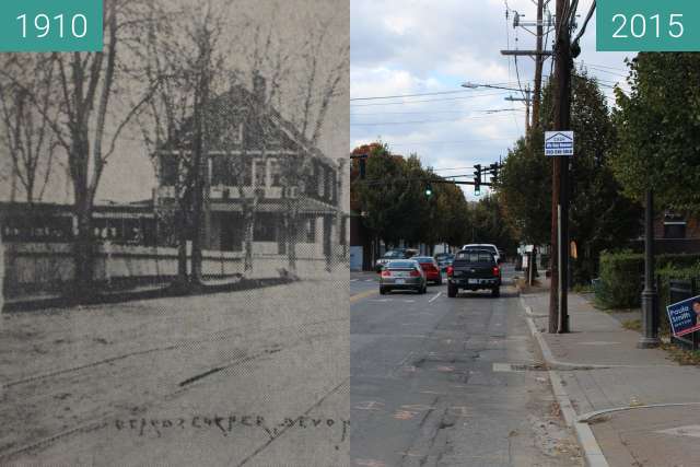 Before-and-after picture of Devon, Milford, Conn. between 1910 and 2015