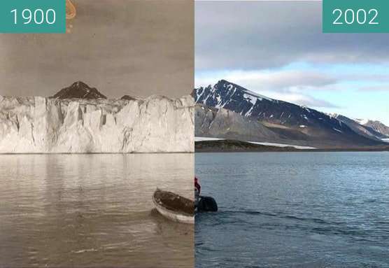 Vorher-Nachher-Bild von Klimawandel in der Arktis zwischen 1900 und 2002